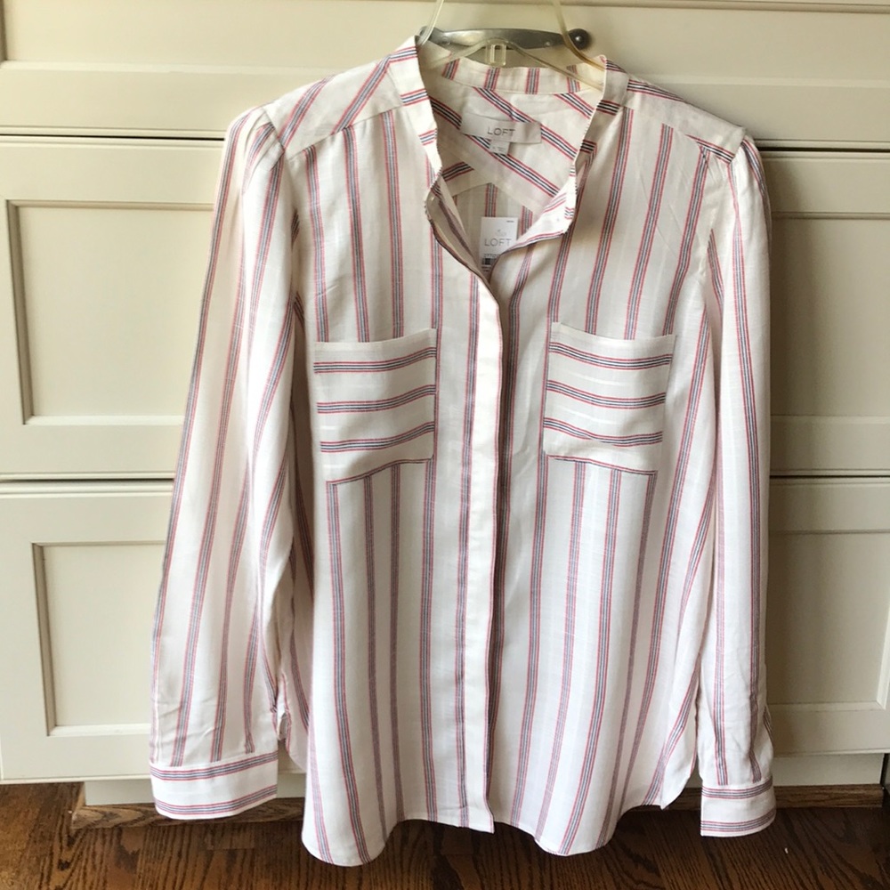 LOFT NWT Long Sleeve Button Up Striped Blouse